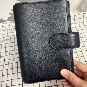 A6 Personal Black Genuine Leather Organizer with Snap Closure